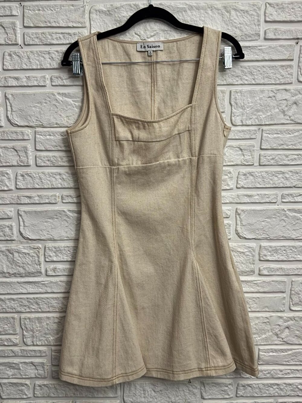 En Saison Square Neck Denim Cotton Cream Mini Dress M Anthropologie Neutral Fit